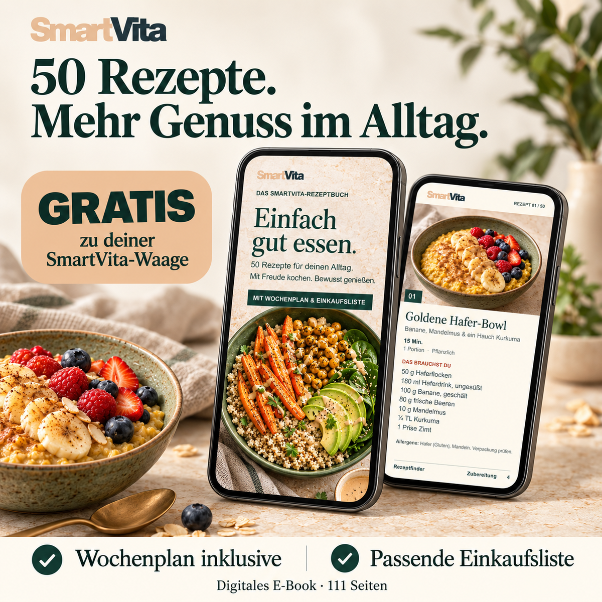 50 gesunde Rezepte mit Wochenplan und Einkaufsliste