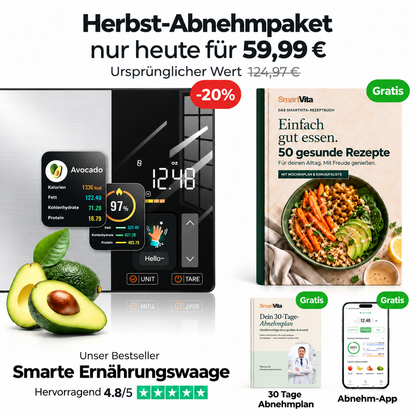 SmartVita Waage mit 30-Tage-Abnehmplan und 50 gesunden Rezepten