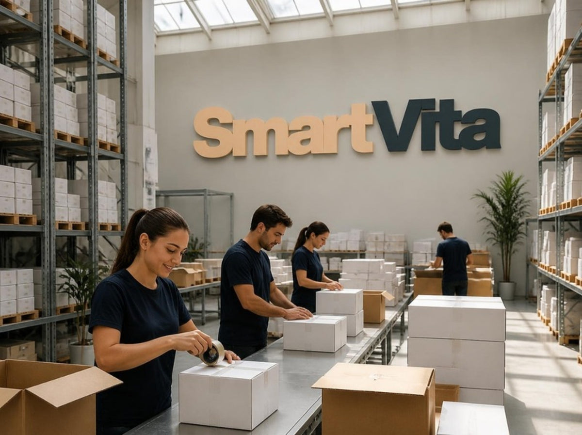SmartVita Lager – unser Team verpackt Bestellungen